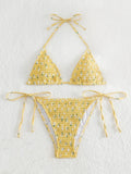 Sexy Tie Halter Floral Wrinkled Print Micro Bikinis Set High Waist Thong Swimwear Biquini Conjunto De Bikini Tankini Beachwear