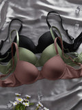 3PCS Basic Solid Women's Underwear Set Seamless Push Up Bra Comfortable Thin Strap Underwire Lingerie
