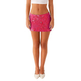 Women Sequin Short Skirt Beaded Flower Low Rise Mini Bodycon Skirt Trendy Summer Streetwear