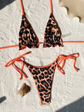 2026 Summer Leopard Print 3 Pieces Suit Swimwear Reversible Sexy Halter Lace-up Bikini Set Drawstring Skirt Cover Up Beachwear