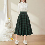 High Waist A-Line Skirt Women Midi Skirt Plaid Print Large Hem Design Autumn Winter Skirt Streetwear