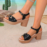 Summer White Thick High Heel Sandals Women Plus Size 42 Ankle Buckle Platform Sandles Woman Peep Toe Casual Sandalias Mujer