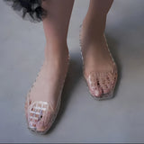 New 2025 Women Fashion Jelly Shoes Summer Cut-out Flat Sandals, Soft PVC Casual Square Toe Girls Daily Walking Sandalias
