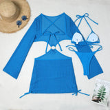 With Long Sleeve Cover Up Halter Bikini Women Swimwear Female Swimsuit Three-pieces Bikini set Bather Bathing Suit Swim V5123