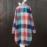 Long Sleeve Lapel Oversized Shirts Women Shirt Plaid Print Irregular Hem Single-breasted Soft Breathable Lady Long Top