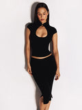 Ahagaga Fashion Women's Summer Club T-Shirt Tops Versatile Waist-cinching Chest Hollow Out Short Sleeves Y2k Sexy Female Casual