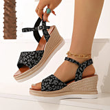 2025 Summer Leopard Print Wedges Sandals Women Plus Size Ankle Buckle Platform Sandles Woman Lightweight Chunky Heel Sandalias