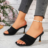 Women's  Round Toe Open Toe Stiletto Sandals Fashion Pleated Slip-On Slippers