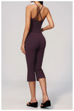 Summer New Yoga Clothing Women Solid V Neck Slim Sports Tank Top Athletic Wear High Waist Butt Lift Mid Pants Gym Fitness Suits