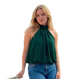 Women Summer Halter Top Sleeveless Backless Solid Color Loose Vest for Club Party