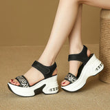 Sequin Chunky Wedges Sandals Women Plus Size 42 High Heel Platform Sandles Woman Comfy Thick Bottom Heighten Gladiator Sandalias