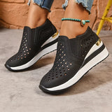 2025 New Hollow Out Wedges Sneakers Women Plus Size Pu Leather Thick Sole Loafers Woman Slip On Breathable Casual Shoes Female