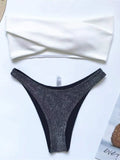 New Sexy Bandeau Shiny Glitter Bikini Women Swimwear Female Swimsuit Two-Pieces Bikini Set Bather Bathing Suit Swim Lady V1109