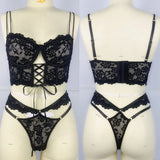 Luxury Lace Up Underwear Porn Exotic Sets Sexy Outfits Intimate Sensual Lingerie Delicate Bilizna Sets Hot Sex Clothes