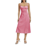 Women Summer Solid Color Long Dress Sleeveless Bandage Party A-line Dress for Cocktail Nightclub Beach