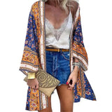 Bohemian Sun Protection Long Blouse Women Cardigan Floral Print Batwing Sleeve Summer Cardigan for Daily Wear