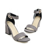 Women Sandals New Summer Fashion Sandals Medium High Heels Outdoor Elegant Wedding Shoes Bridal Plus Size Buckle Strap Sandals