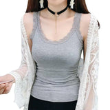 Women Summer Vest U-Neck Sleeveless Slim Fit Tank Tops Thin Vest Solid Color Lace Trimmed Camisole Streetwear