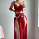 Women Sexy Lingerie Dress for Bow Knot Patchwork Mesh See-through Bra and Skirt Panties Set Underwear Erotic Lingerie