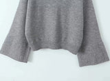 Foridol Grey Flare Sleeve Turn Down Collar Warm Winter Sweater Women Pullover Knitted Jumper Autumn Casual Sweater Loose