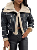 Women Winter Jacket Solid Color Street Coat Long Sleeve Zipper Closure Patchwork Warm Outwear with Pockets