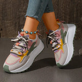 New Mixed Color Chunky Platform Sneakers Women 2026 Fashion Lace Up Thick Bottom Vulcanized Shoes Woman Non Slip Old Dad Shoes