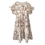 Summer Lady Ruffle Mini A Line Dress Women Casual Floral Print Dresses O Neck Elegant Short Sleeve Midi Dress Vacation Vestidos