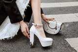 2025 New Style Women Pumps Thick Heel Drees Shoes Summer Bling platform Shoes Female Super High Heels Stripper Mujer Big Size 43
