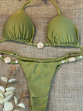 Shiny Halter High Cut Beads Bikini Women Swimwear Female Swimsuit Two-pieces Bikini Set Bather Bathing Suit Swim Lady Beach Wear