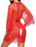 See Through Lace Babydoll Women Sexy Lingerie Erotic Transparent V-Neck Nightwear Robe G-string Robe Sleepwear Dress