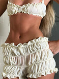 2 Piece Sets Women's Summer Short Sets Solid Color Ruched Camisole Tops and Shorts 2024 New Casual Sexy Loungewear