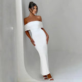Temperament Slim Strapless Long Dress Women Solid Color Sexy Off-shoulder Backless Package Hip Sleeveless Club Party Dresses