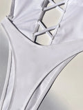Sexy Solid Cross Backless Swimsuit One Piece Bikini Thong Swimwear Bodysuits Women Biquini Bathing Suits Black and White 2 Color