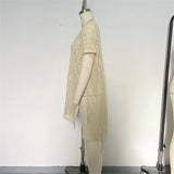 Sexy Short Sleeve Hollow Out Crochet Knitted Tunic Beach Cover Up Cover-ups Beach Dress Beach Wear Beachwear Female Women K6686