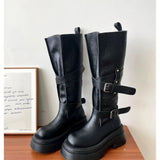 2026 New Vintage Thick Bottom Woman Knee High Boots Fashion Belt Buckle Zippers Shoes Female Knight Long Booties Shoes