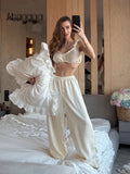 Ahagaga Fashion Women's Sets Suits Camisole Deep V-Neck Sleeveless 2Pcs ( Short Tops+Long Pants) Sleepwear Female Tracksuits