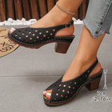Vinatge Peep Toe Thick Heels Sandals Women Hollow Out Back Strap Rome Sandles Woman Plus Size 43 Lightweight Sandalias Mujer