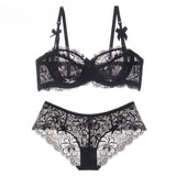 MOYISU Summer Lingerie Set Sheer French Lace Minimiser Bra Briefs Ultra Thin Sexy Women's Underwear Big Bust Sexy Tushy & Panty