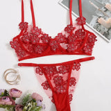 Toucheart Sexy Lingerie Set Transparent Feminine Sweet Mesh Embroidered Lace Bra Flower Applique Transparent Lingerie Women Kit