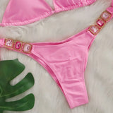 Halter Scrunch Butt Rhintstone Diamond Bikini Women Swimsuit Female Swimwear Two Pieces Bikini Set Brazilian Bathing Suit Swim