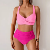 Sexy Black Two Piece Swimsuit Women Cross Pleate Push Up Padded Bikini Set Summer Bathing Suit Slim High Waist Swimwear Biquini