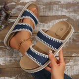 Bohemian Style Platform Slippers Women Plus Size 43 Embroidery Denim Thick Bottom Sandals Woman Open Toe Non Slip Summer Sandles