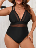2026 Mesh Swimsuit Women One Piece Black Strappy Large Plus Big Size Swimwear Female Bathers Bathing Swimming Swim Suit 0XL-5XL