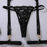 Toucheart Sexy Mesh Solid Color Lace See-through Interesting Hollow Out Underwear Garters Backless Steel Ring Patchwork Sexy Set