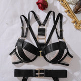 Toucheart Erotic Lingerie Stylish Metal Buckledecoration Personalized Bundled Steelring Push-up See-through Split Underwear Set
