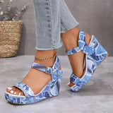 2026 New Women's Wedge Sandals Fashion Floral Printed Canvas Shoes  Casual Sandals