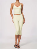 Summer Color Blocking Yoga Suit Women Tracksuit Hanging Neck V Neck Slim Sports Vest Tight Hip Lifting Capri Pants Fitness Sets