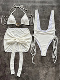 With Skirt Halter Metal Ring Bikini Women Swimwear Female Swimsuit Three-pieces Bikini Set Tassel Bathing Suit Swim Beachwear