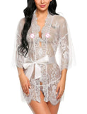 See Through Lace Babydoll Women Sexy Lingerie Erotic Transparent V-Neck Nightwear Robe G-string Robe Sleepwear Dress