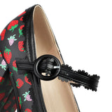 Big Size 43 High Quality Women's y2k Block High Heels Sweet Strawberry Print Mary Jane Pumps Black Pink Platform Lolita Shoes